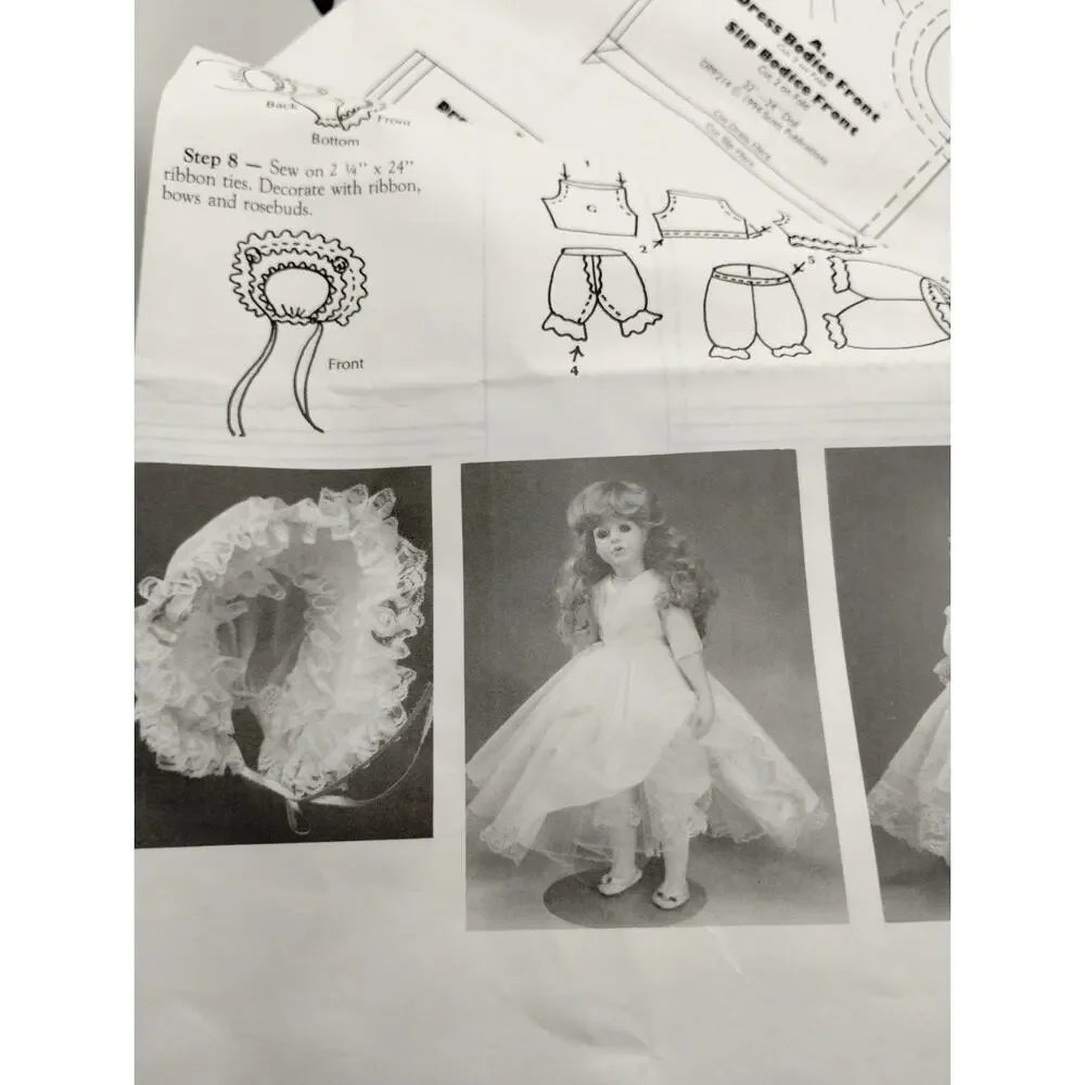 POISSOT Doll Pattern DPP214 - Dress Bonnet Bloomers for 22